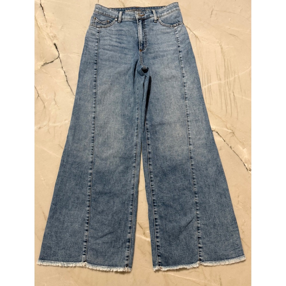 Chico's So Slimming Wide Leg Jeans Blue Denim Raw Hem Seam Front Size 0.5R 6R
